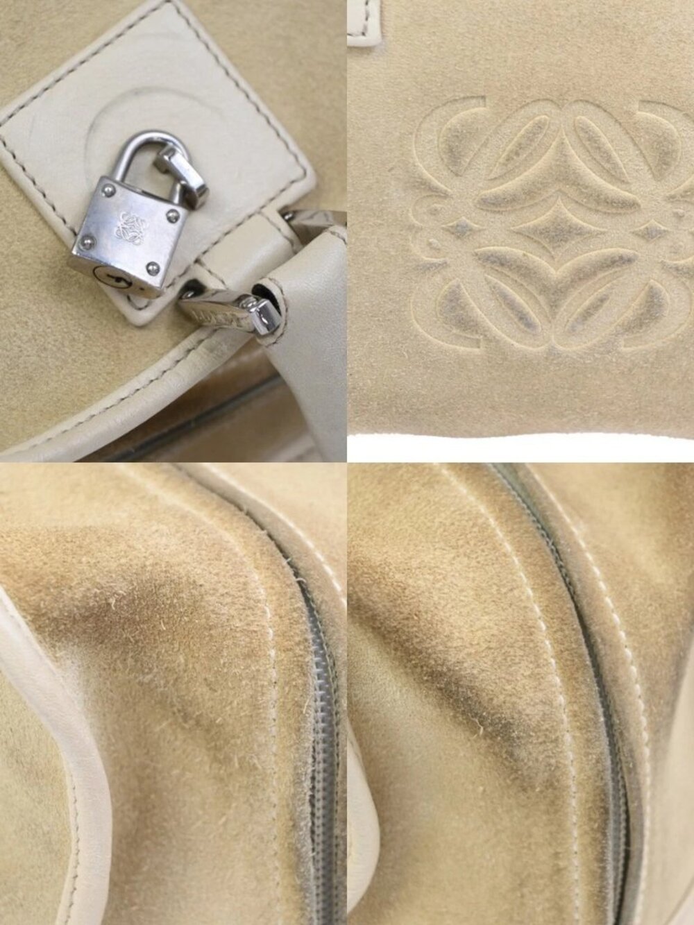 LOEWE Anagram logo Amazona 28 Handbag Suede Leather Beige Spain SHW 38CA785 - Picture 10 of 16